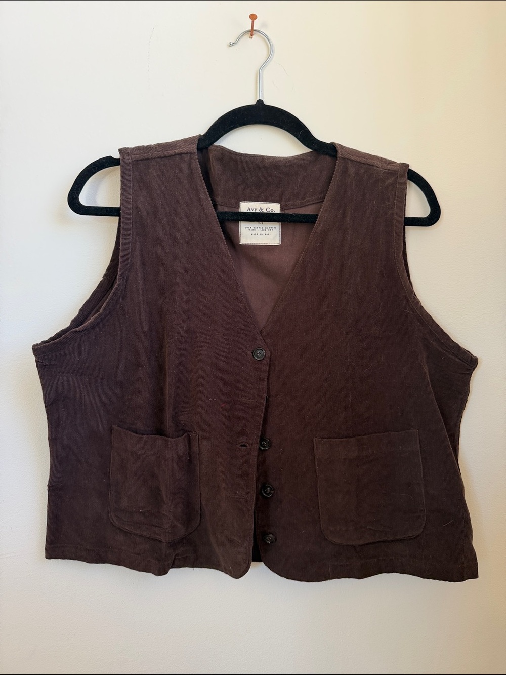 Avy & Co. Women's Corduroy Button Vest in Brown - Picture 3 of 5